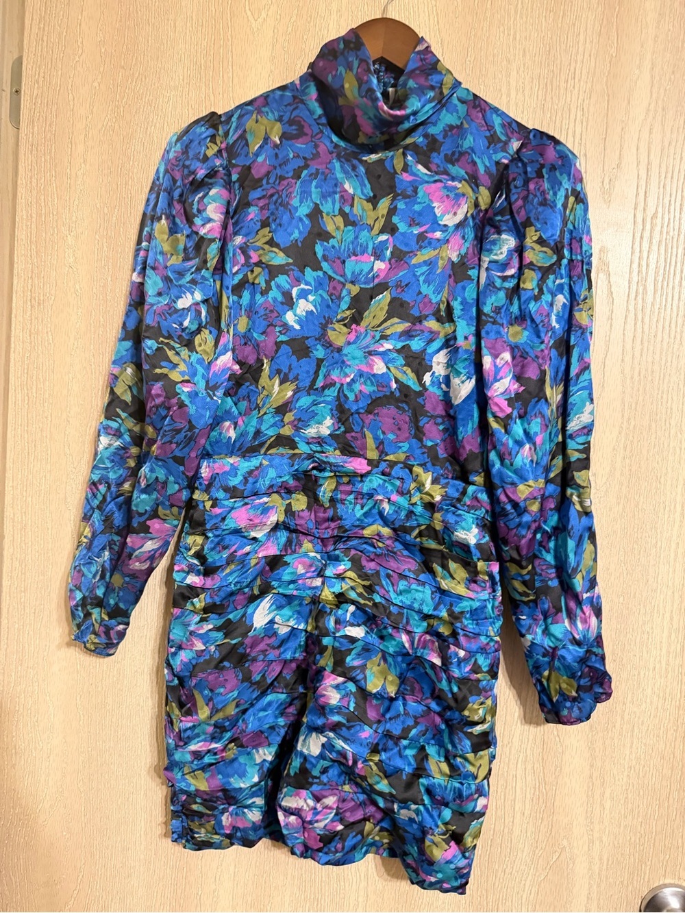 Ronny Kobo Annika Puff Sleeve Floral Ruched Long Sleeve Mini Dress